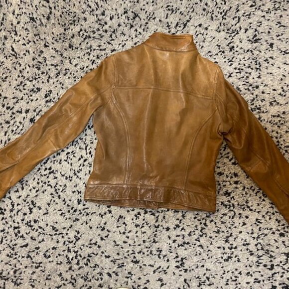 Vintage Y2K GAP Genuine Leather Tan Moto Jacket, SUPER soft Women Size Medium - Picture 8 of 11